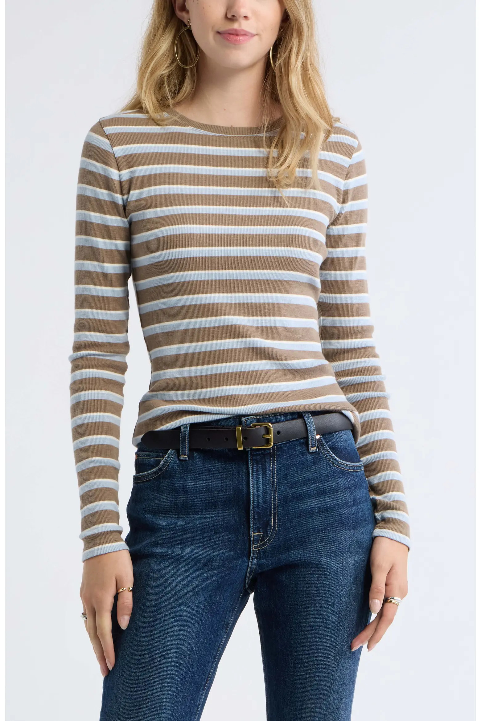 Treasure & Bond Long Sleeve Cotton Blend Rib T-Shirt (Women) | Nordstrom | Nordstrom