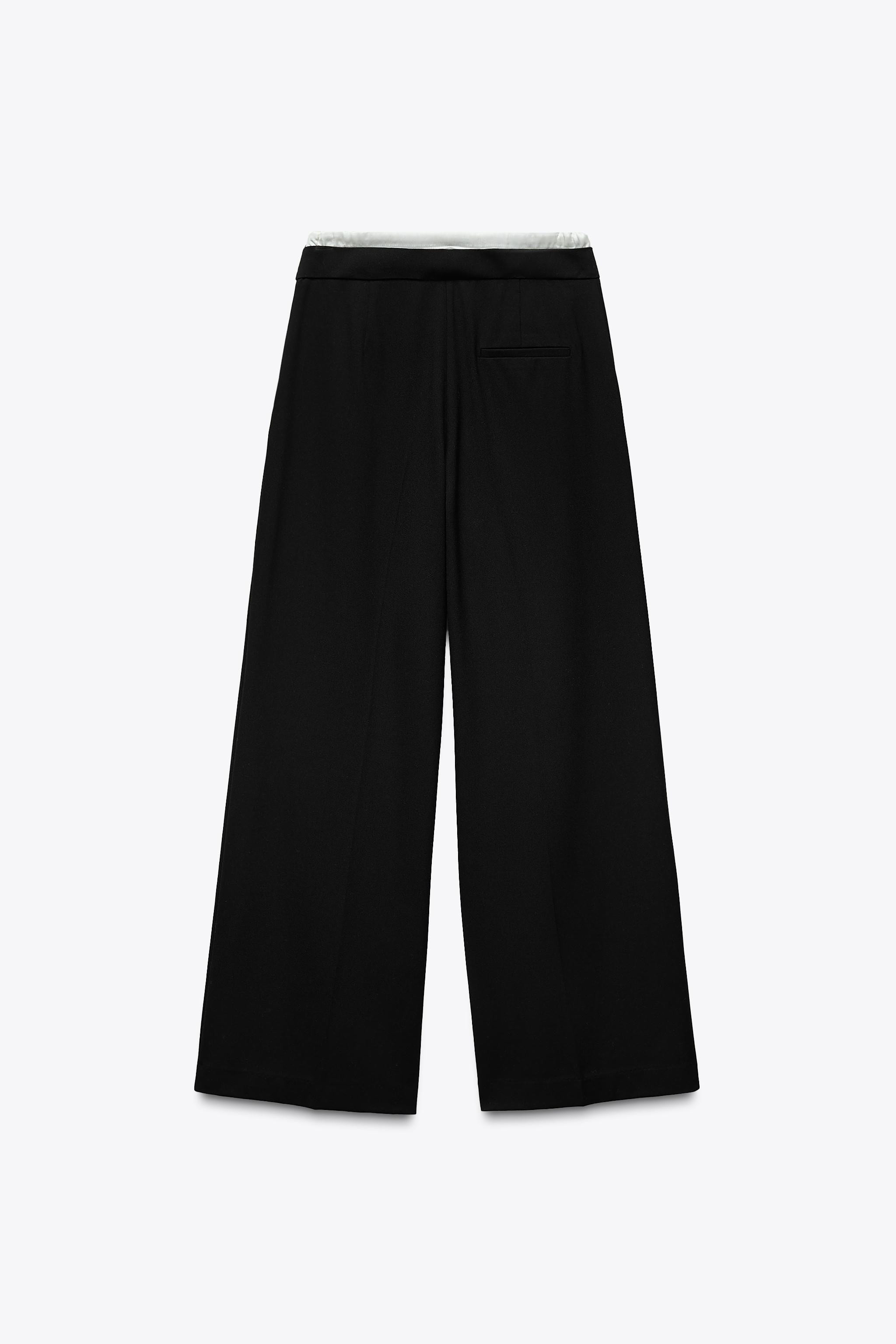 Pants with an adjustable double high elastic waistband with drawstring and matching fabric. Front... | Zara US