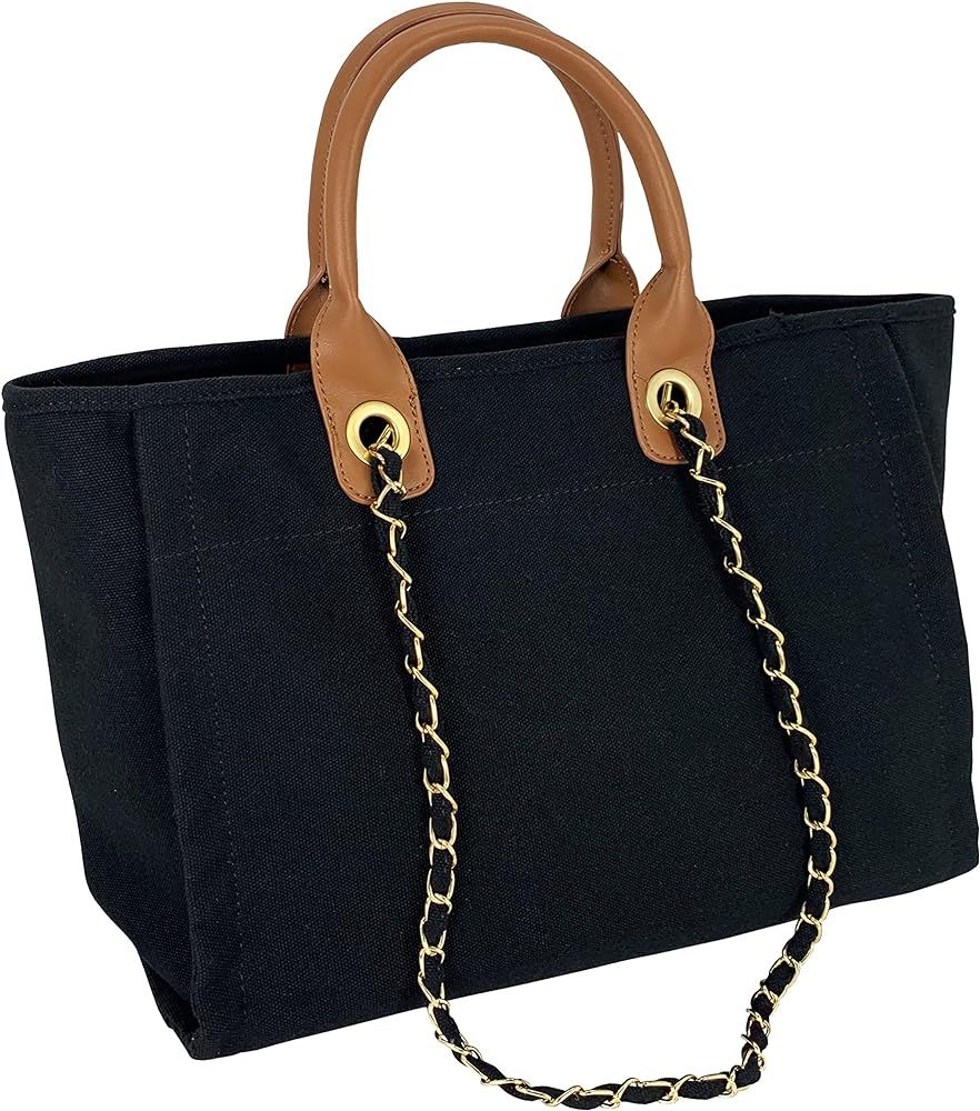 Hidora Women Canvas Satchel Handbag Shoulder Bag Totebag With Chain | Amazon (US)