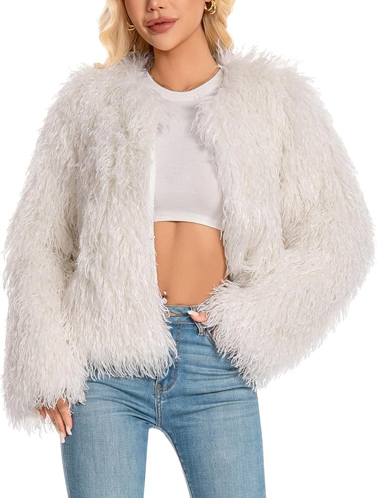 Fur Coats For Women, 2025 Plus Size Mongolian Faux Fuzzy Jacket Fluffy Long Sleeve Winter Coat wi... | Amazon (US)