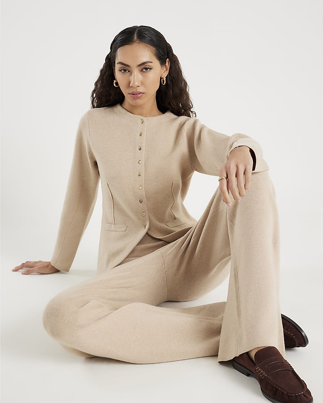 Beige Knitted Long Sleeve Structured Cardigan | River Island UK & IE