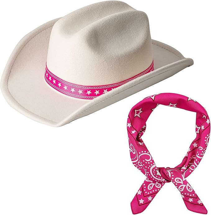 White Cowgirl Hat with Bandana,70s 80s Cowgirl Costume, Felt Cowboy Hats for Women Men Halloween ... | Amazon (US)