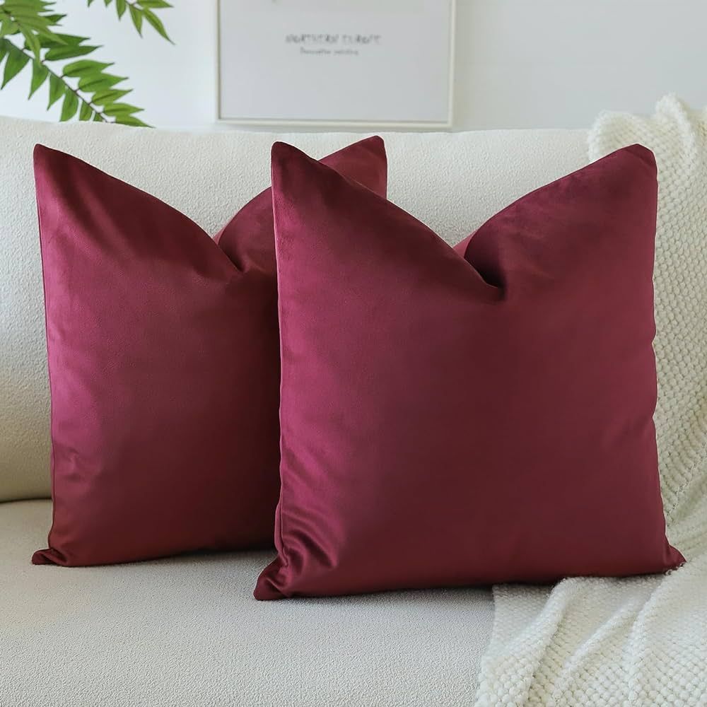 OTOSTAR Pack of 2 Velvet Soft Decorative Throw Pillow Covers Solid Square Cushion Case Home Decor... | Amazon (US)