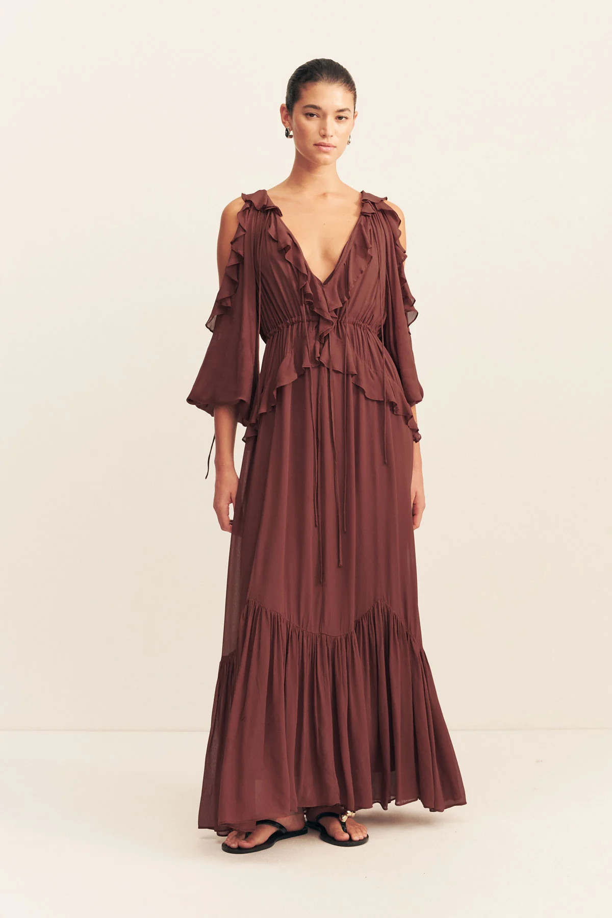 Blair Ruffle Drawstring Maxi Dress | Cocoa | Dresses | Shona Joy | Shona Joy