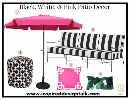 Pink umbrella, black and white sofa, black and white ottoman pouf to update your patio decor

#LTKSeasonal #LTKStyleTip #LTKHome