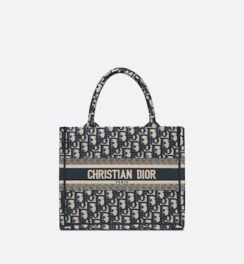 Small Dior Book Tote Blue Dior Oblique Embroidery (26.5 x 21 x 14 cm) | DIOR | Dior Beauty (US)