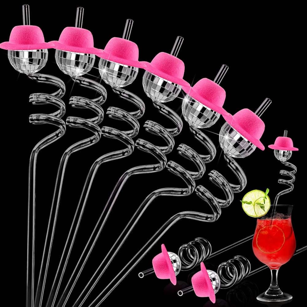 Mirror Disco Ball Straws Silver 70s Disco Decorative Straws Mini Disco Cowboy Cowgirl Pink Hat St... | Amazon (US)
