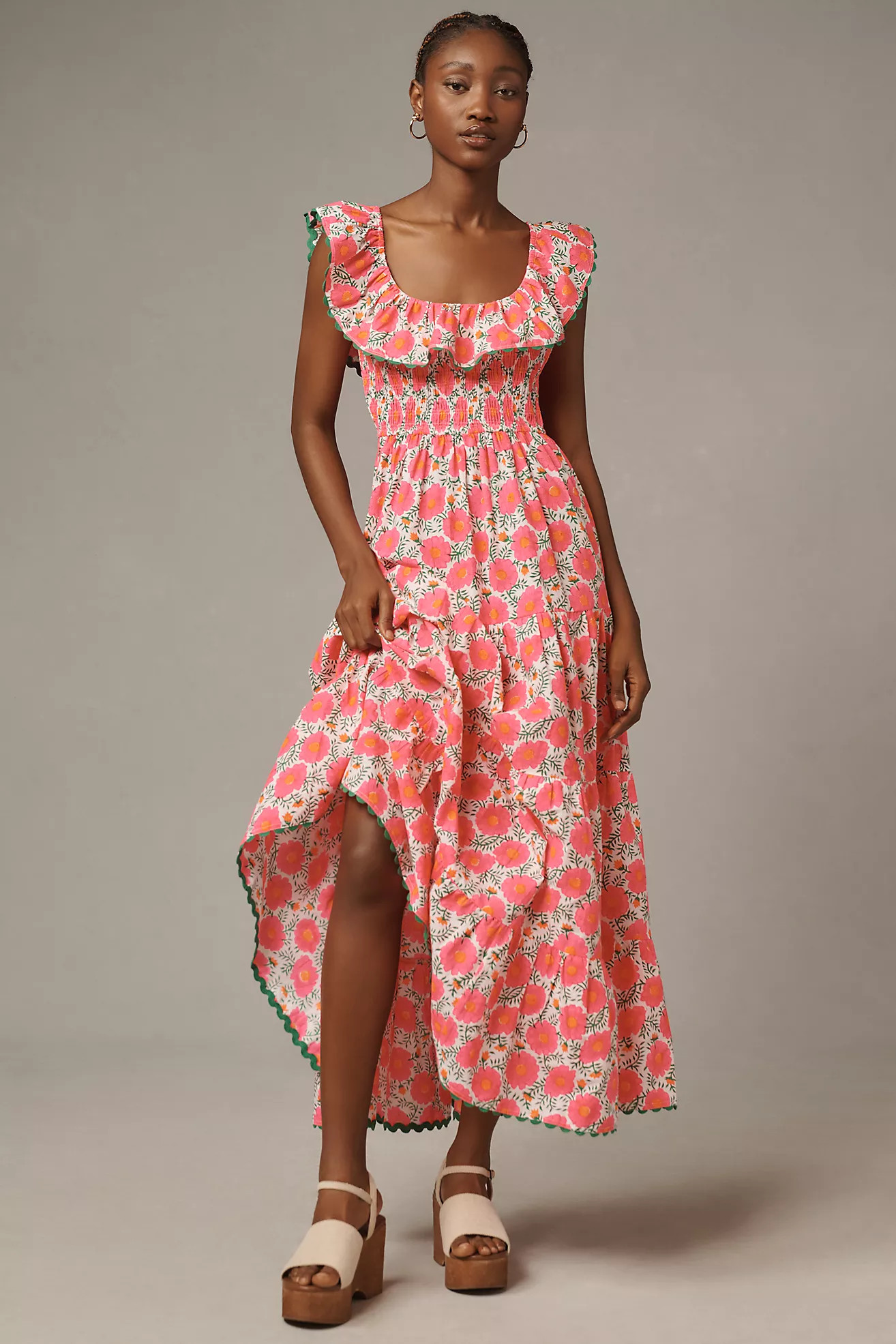 Pink City Prints Susie Neon Poppy Maxi Dress | Anthropologie (US)