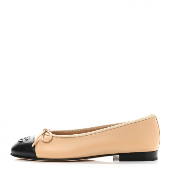 CHANEL Lambskin Cap Toe Ballerina Flats 36 Beige Black | FASHIONPHILE | FASHIONPHILE (US)