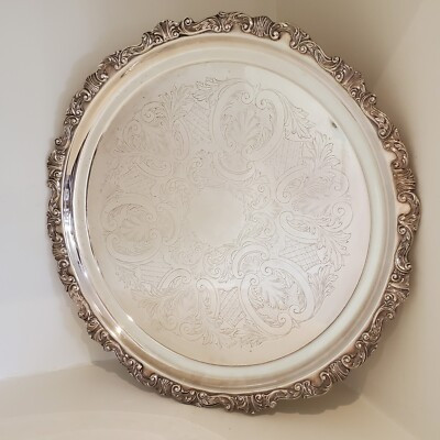 SHERIDAN SILVERPLATE ROUND SERVING TRAY 19 1/4 INCH SCROLL PATTERN  | eBay | eBay US