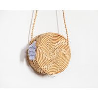 Round Straw Bag With Tassel, Ribbon Round Boho Shoulder Woven Basket Crossbody Wicker Beach Bohemian | Etsy (US)