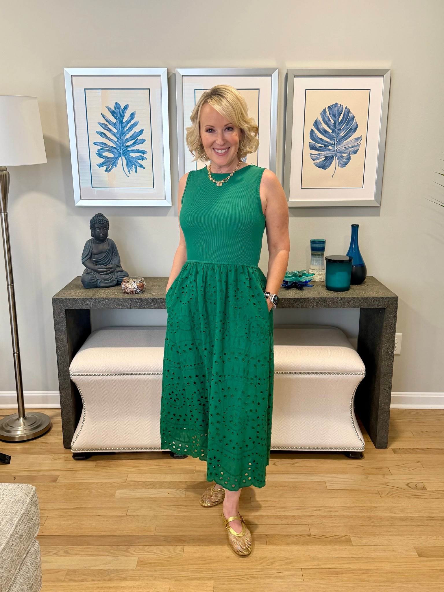 This Shamrock Chic look is so flattering and I’m loving this eyelet maxi (with pockets!) that makes getting dressed so easy. I styled this dress with my shamrock hoops and gold mesh flats for a fun St. Patrick’s Day outfit that adds just the right festive touch. Shop my look! 

#LTKSeasonal #LTKOver40 #LTKootd