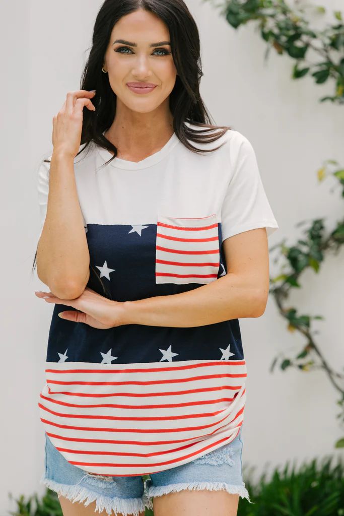 All The Opportunity Navy Blue Star Printed Top | The Mint Julep Boutique