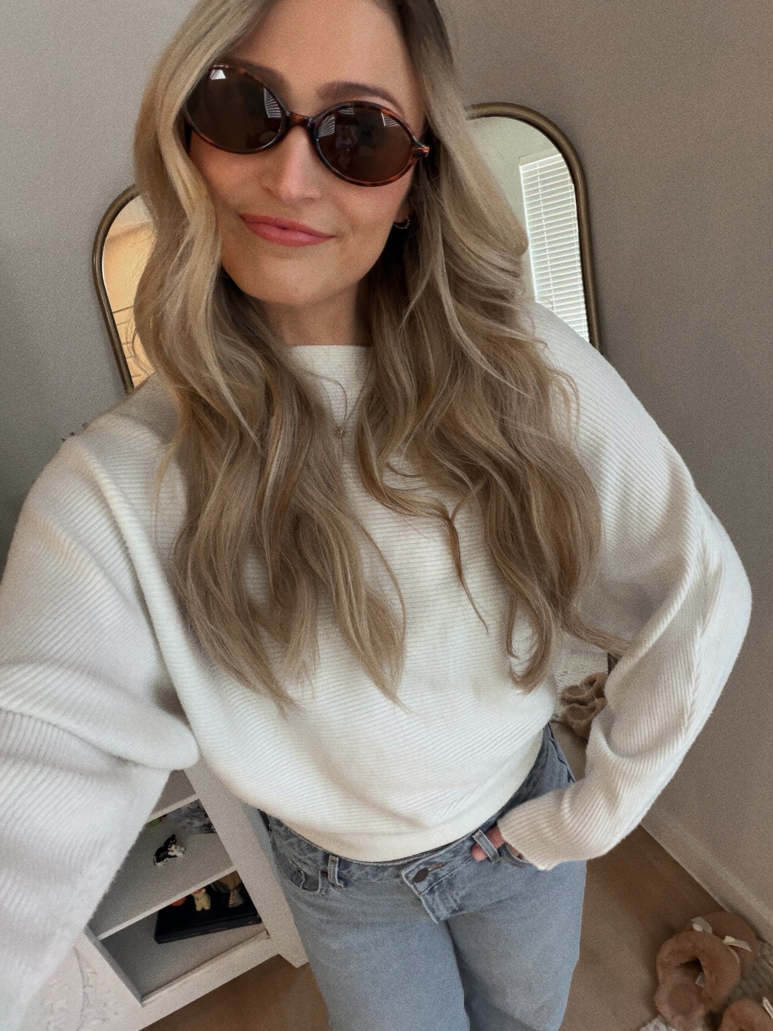 Spring day outfit. Fun sunglasses with a cute loose comfy sweater top and Levi low rise jeans and veja sneakers.

#springoutfit #amazon #veja #levis

#LTKgrwm #LTKootd #LTKdayinmylife