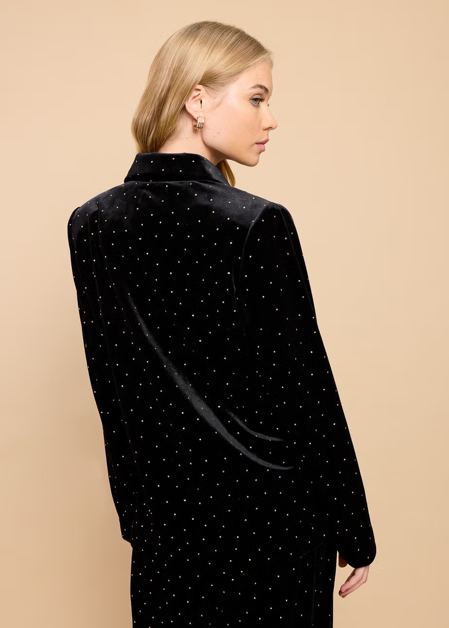 Little Mistress Black Velvet and Gold Diamanté Blazer by Vicky Pattison | Matalan (UK)