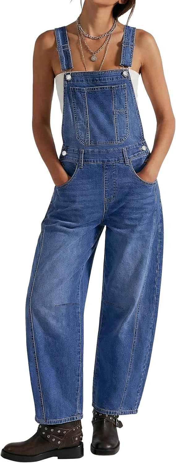 luvamia Denim Overalls for Women Barrel Leg Baggy Loose Fit Bib Stretchy Jean Jumpsuit Adjustable... | Amazon (US)