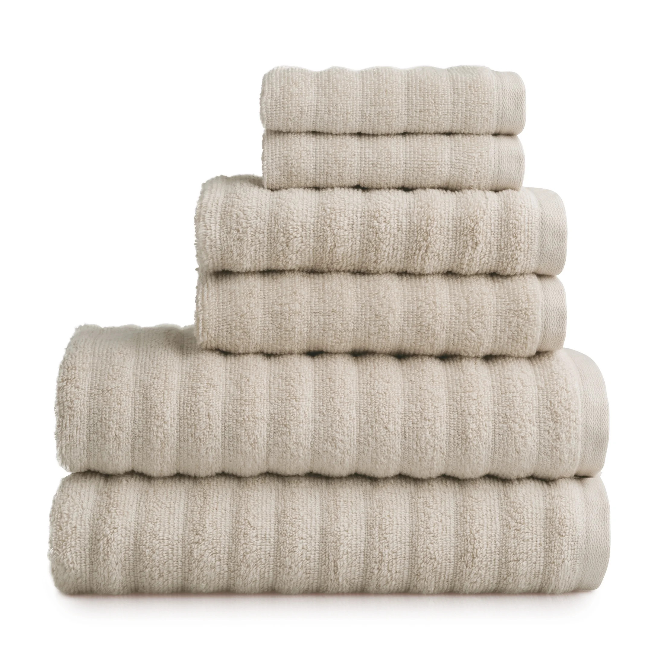 Mainstays Performance Cotton 6-Piece Bath Towel Set, Super Soft Quick Dry Fade Resistant, Texture... | Walmart (US)