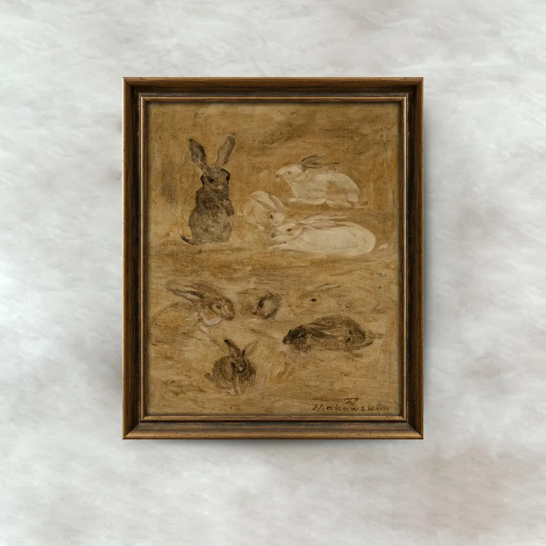 Vintage Bunnies Painting | Rustic Rabbit Wall Art | Animal Nursery Easter Decor | Mailed Print - ... | Etsy (US)