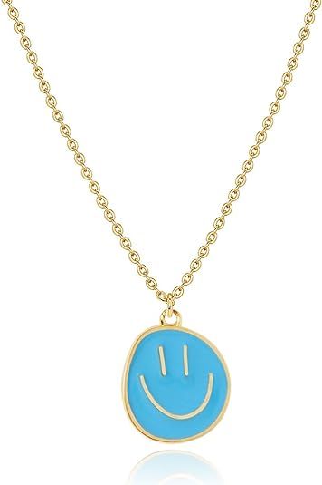AULSIEY Colorful Smile Pendent Necklace, Christmas Smile Gifts for Girls,14K Gold Plated Chain Ne... | Amazon (US)