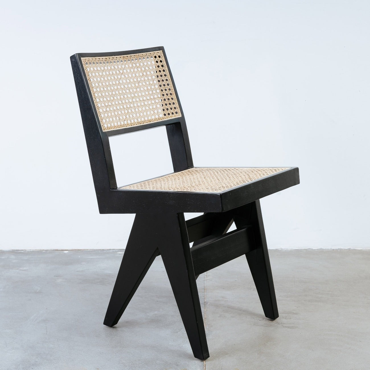 Pierre Jeanneret Hand Caned Side Chair - Black | France and Son