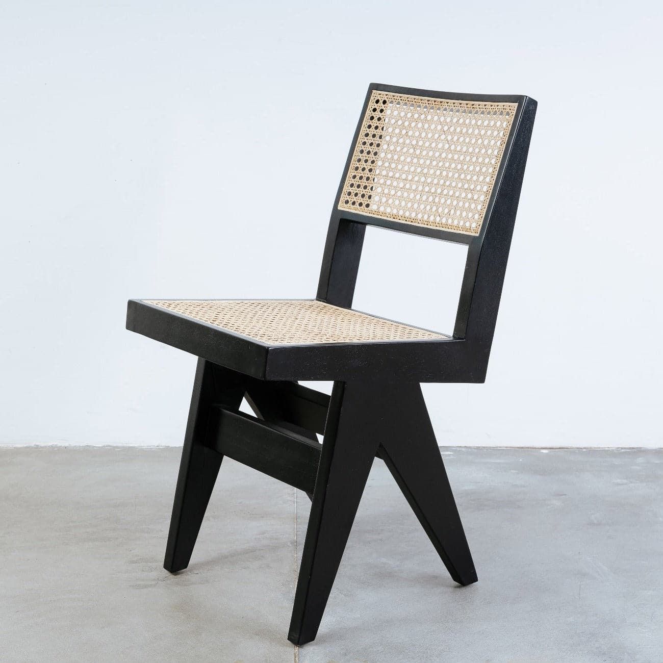 Pierre Jeanneret Hand Caned Side Chair - Black | France and Son
