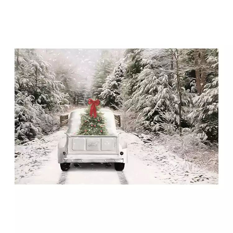 White Vintage Truck and Trees Canvas Art Print | Kirkland's Home