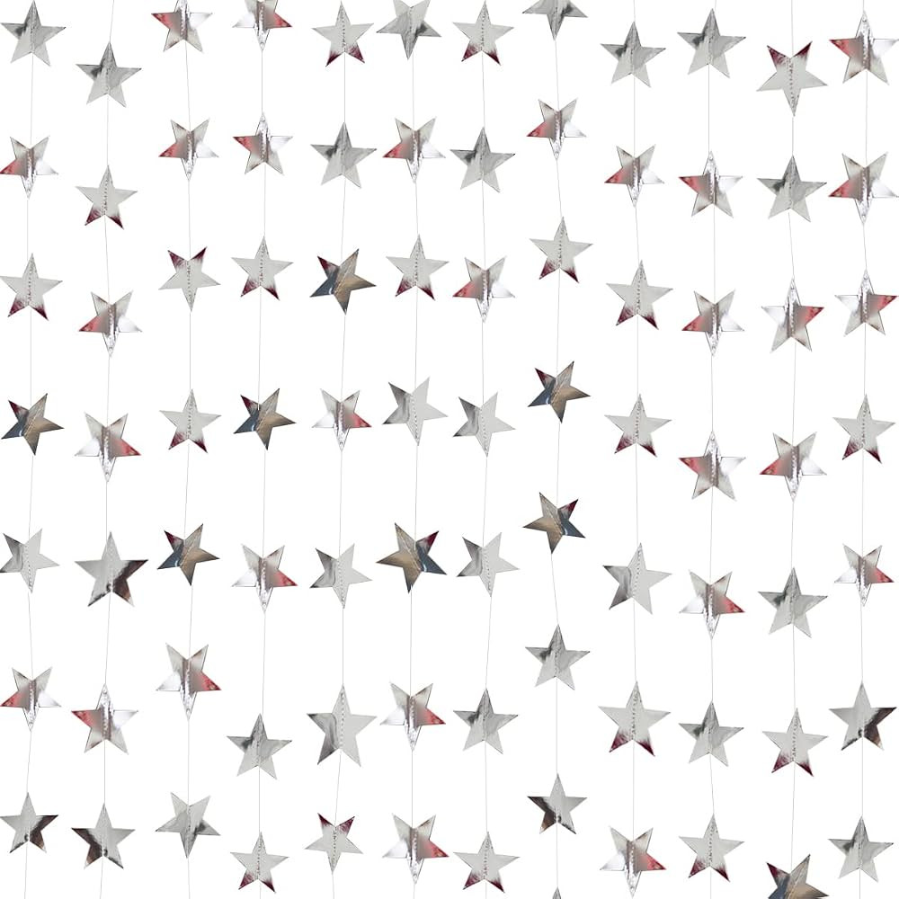 Silver Star Garland Banner Decorations - 156 Feet Bright Silver Paper Garland Hanging Decorations... | Amazon (US)