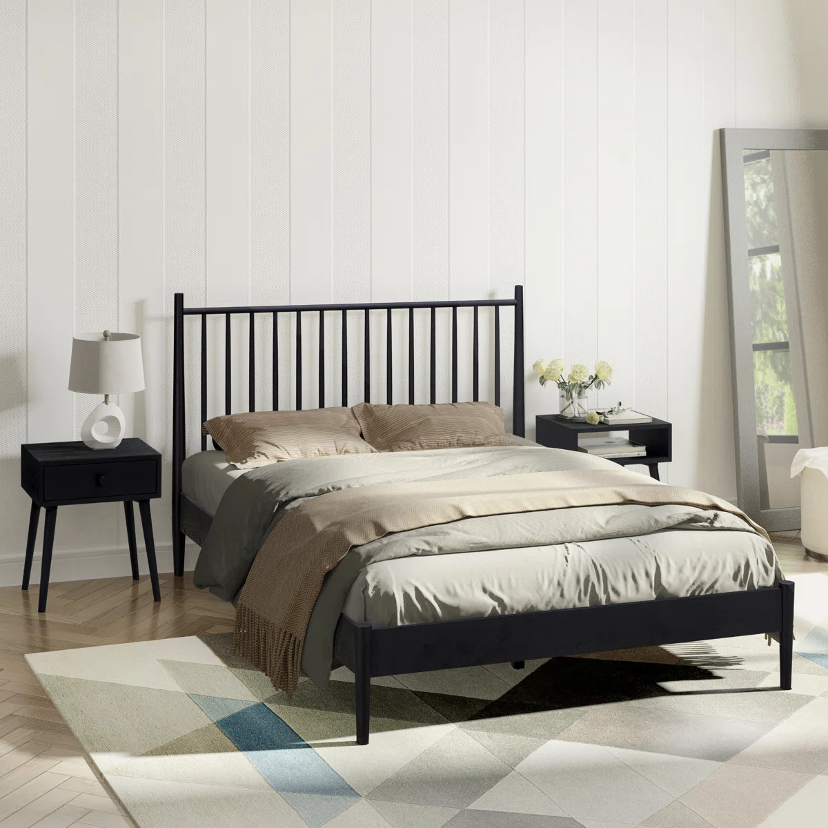 Inno Solid Wood Bed Frame with Spindle Headboard and Silent Slats, 1000 lb Capacity | Wayfair North America