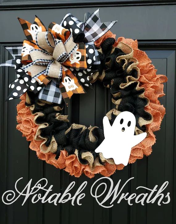 Rustic Halloween Wreath for Front Door Boo Wreath Buffalo - Etsy | Etsy (US)