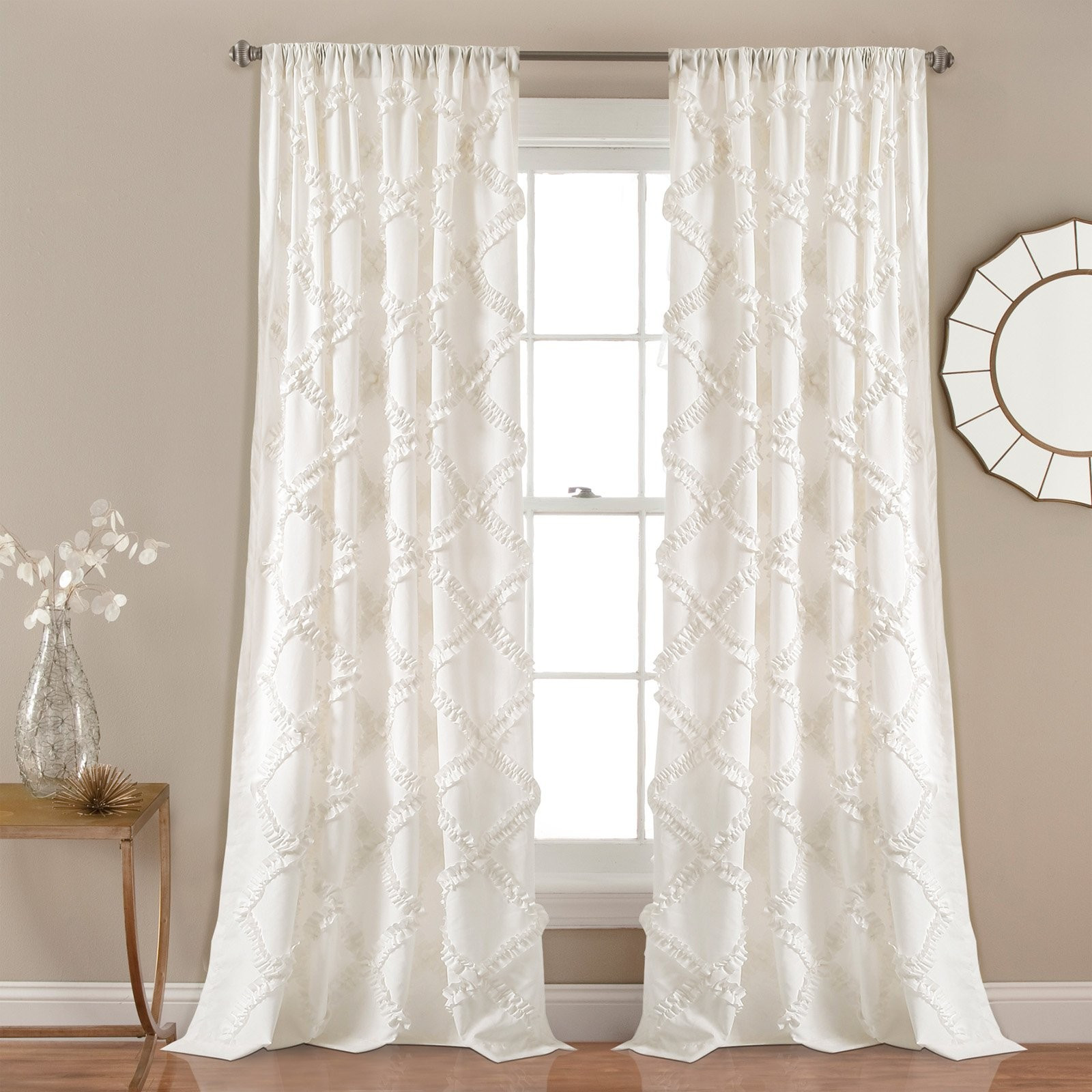Ruffle Diamond Window Curtain Set by Lush Decor White | Hayneedle