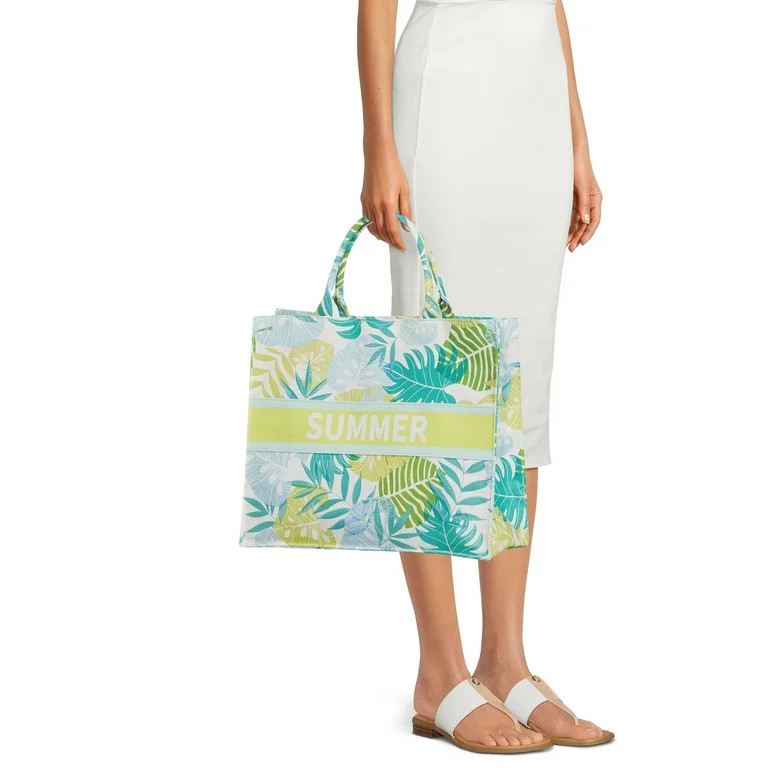 No Boundaries Women's Summer Canvas Print Beach Tote Handbag Opaline Green | Walmart (US)