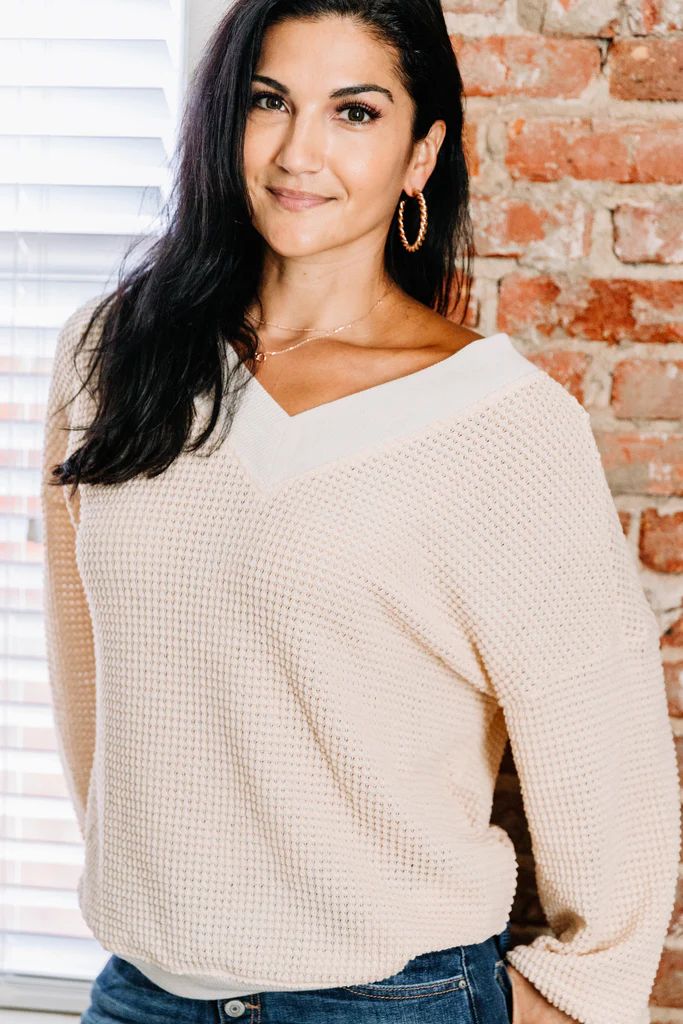 Give Me Joy Natural White Waffle Sweater | The Mint Julep Boutique