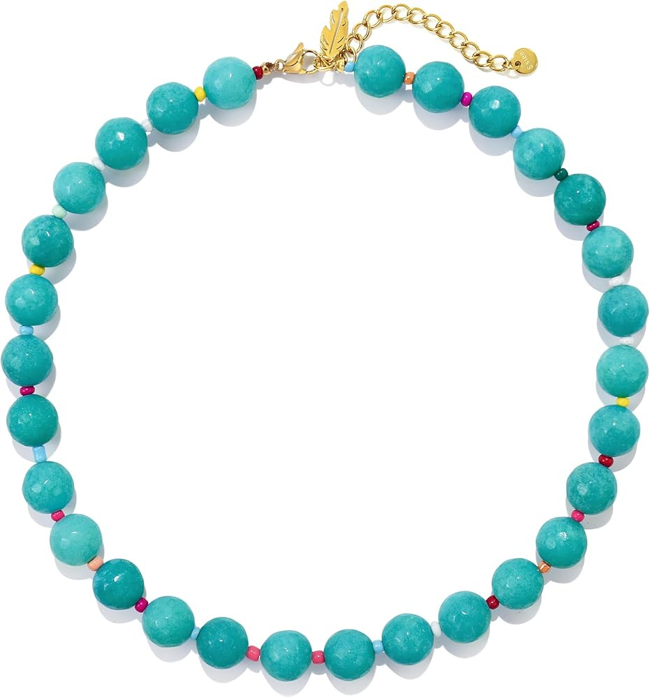 Elegance 11 designs White Beaded Gemstone Necklace for Women, Chunky Beach Waterproof Stainless S... | Amazon (US)