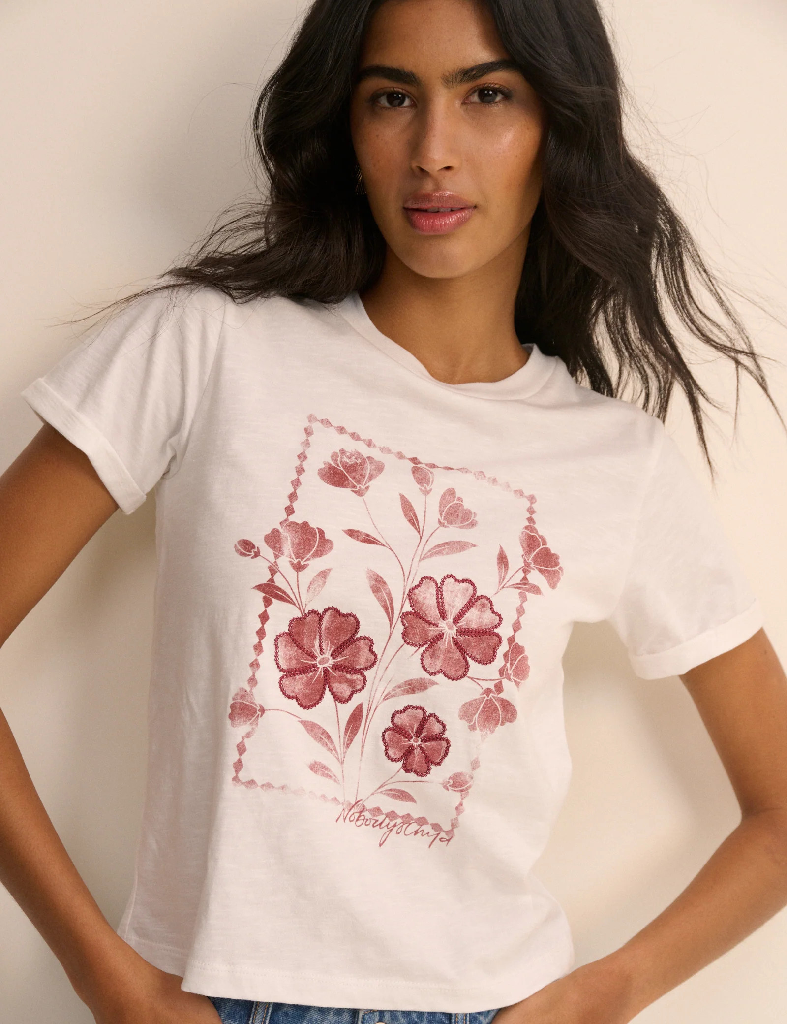 White Floral Shrunken Faded Graphic T-shirt | Nobody's Child