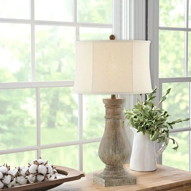 Washed Walnut Table Lamp Set of 2 | Antique Farm House