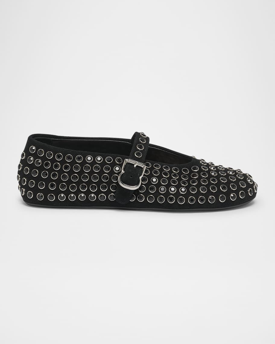 ALAIA Crystal Stud Mary Jane Ballerina Flats | Neiman Marcus