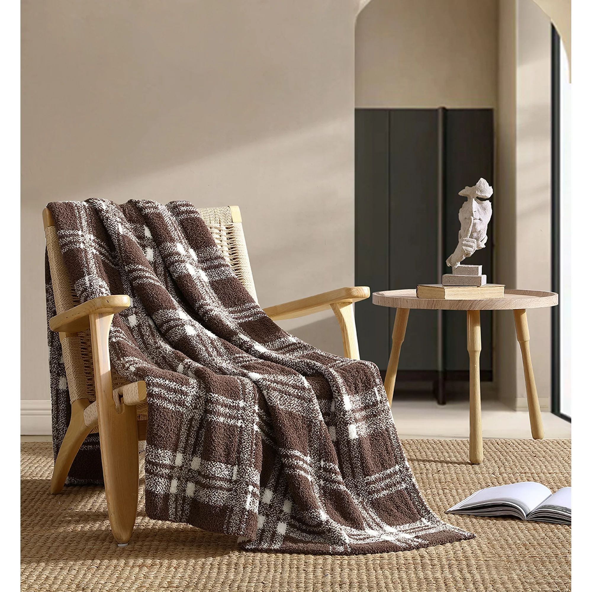 Better Homes & Gardens Brown Plaid Cozy Knit Throw Blanket, Oversized Throw | Walmart (US)