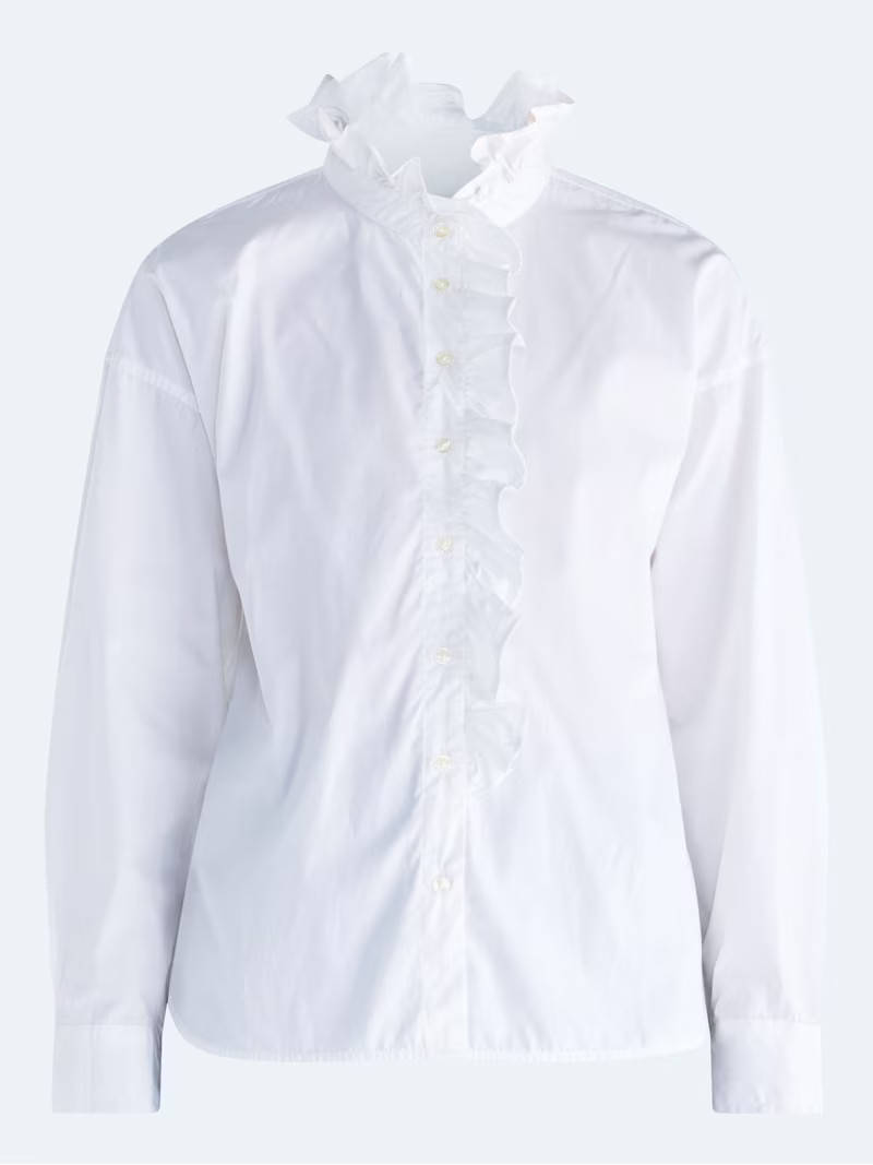 Free Assembly Women's and Women's Plus Ruffle Neck Cotton Shirt with Side Slits, Sizes XS-4X | Walmart (US)