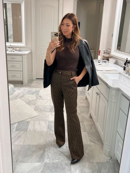Vegan leather blazer & black + brown outfit/ pants perfect for Fall transition or work 🍂 #styleofsam #cabiclothing 

#LTKstyletip #LTKworkwear #LTKover40