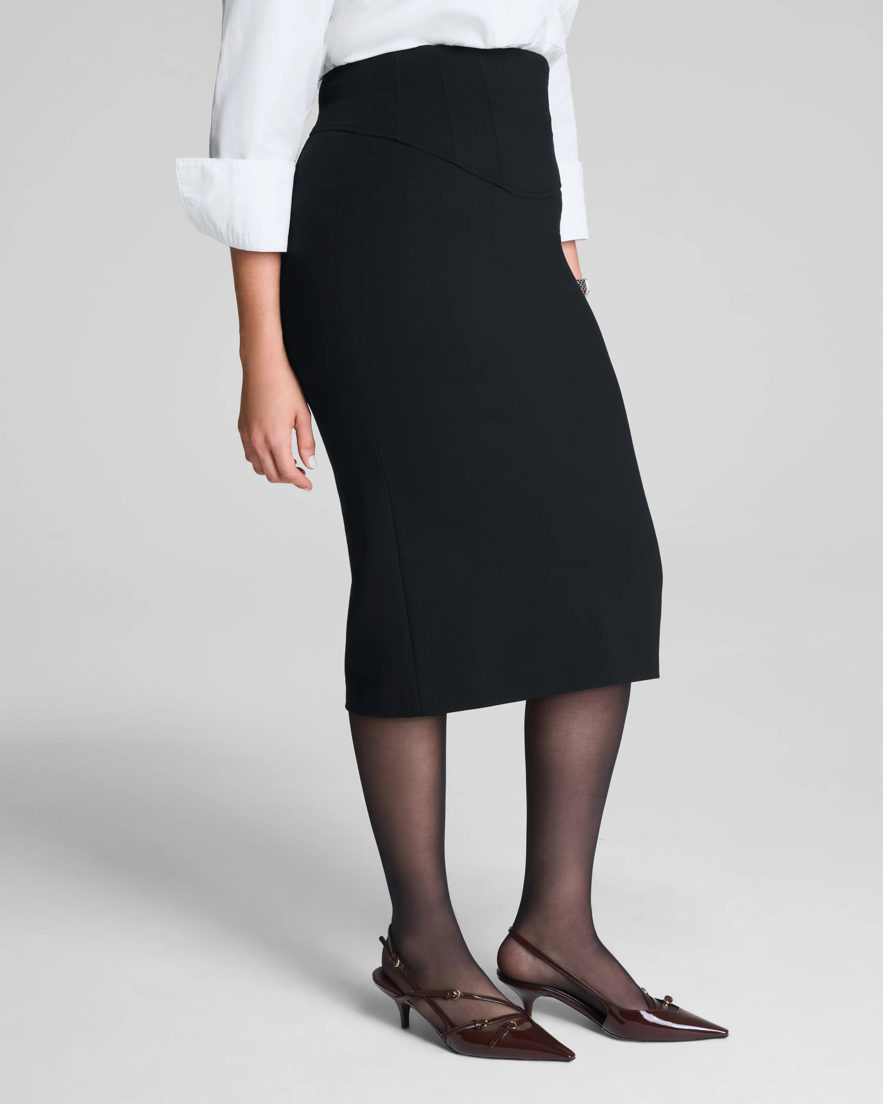 High Waisted Midi Skirt | Ponte with Tummy Control | SPANX | Spanx