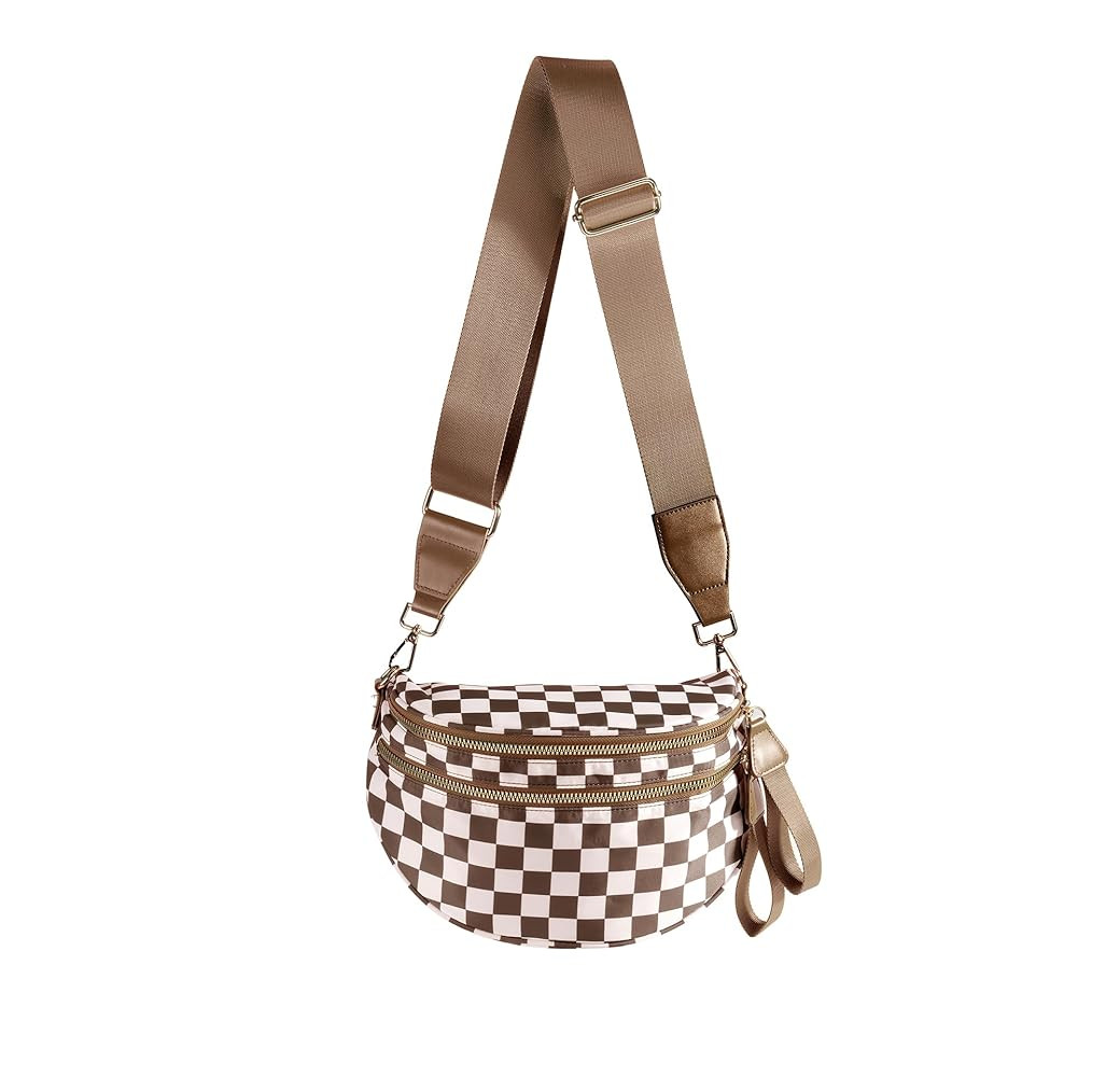 Spacious Checkered Nylon Crossbody Bag Bum Bag Checkered Handbags Wallets for Women | Amazon (US)