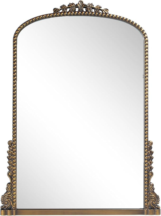 Vintage Baroque Arched Mirror - Traditional Ornate Antique Brass Wood Frame - 24"X32" - Perfect f... | Amazon (US)