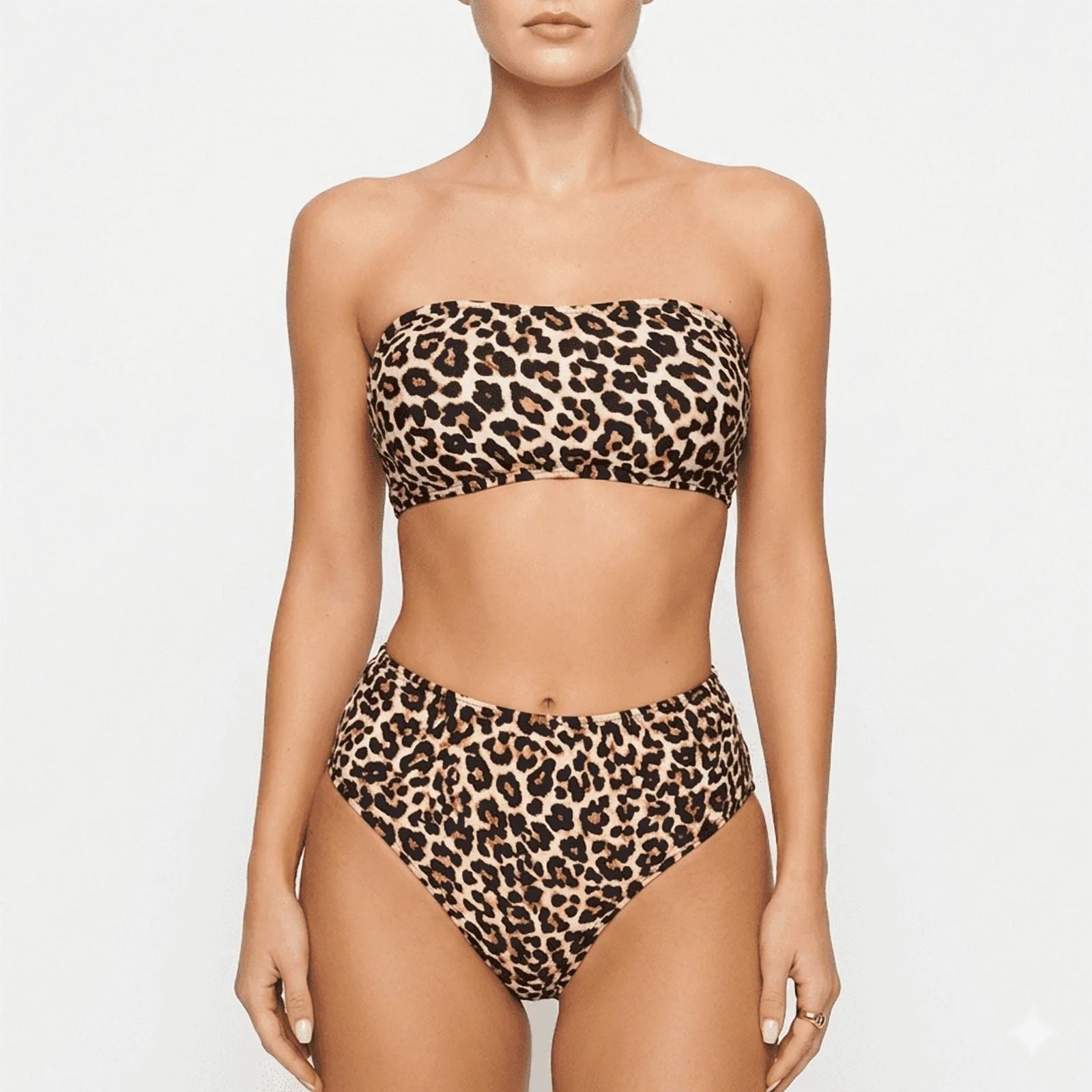 DivineGift Women's Bandeau Bikini Set with High-Waist Bottoms and Leopard Print （S-XL） - Walm... | Walmart (US)