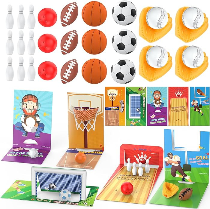 Feltom 30 PCS Valentines Day Gifts for Kids, Valentine Day Cards with Mini Sports Ball Erasers, K... | Amazon (US)