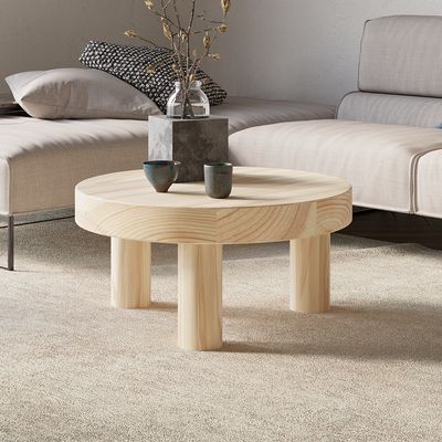 Threeens 23.6" Round Natural Pine Wood Coffee Table Center Table for Living Room - Living Room Fu... | Homary