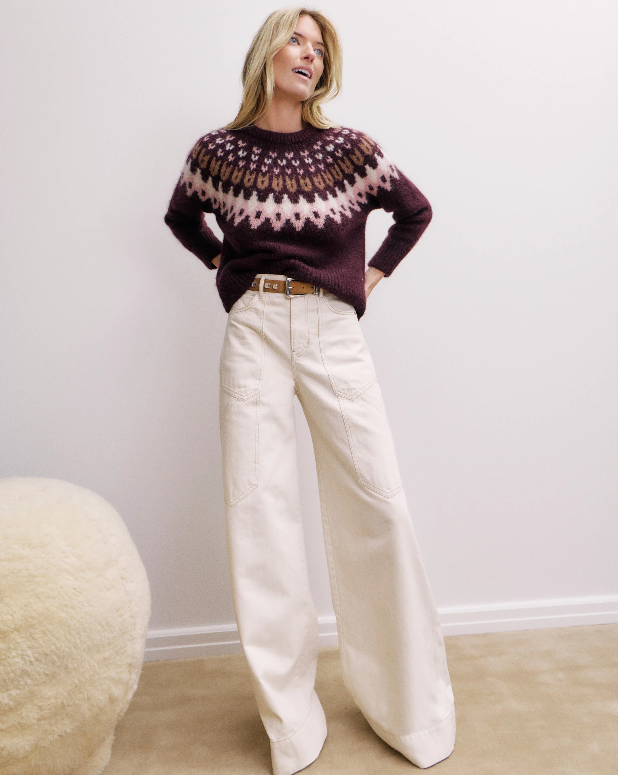 Freddy Wide-Leg Cargo Jean in Ecru | Veronica Beard | Veronica Beard