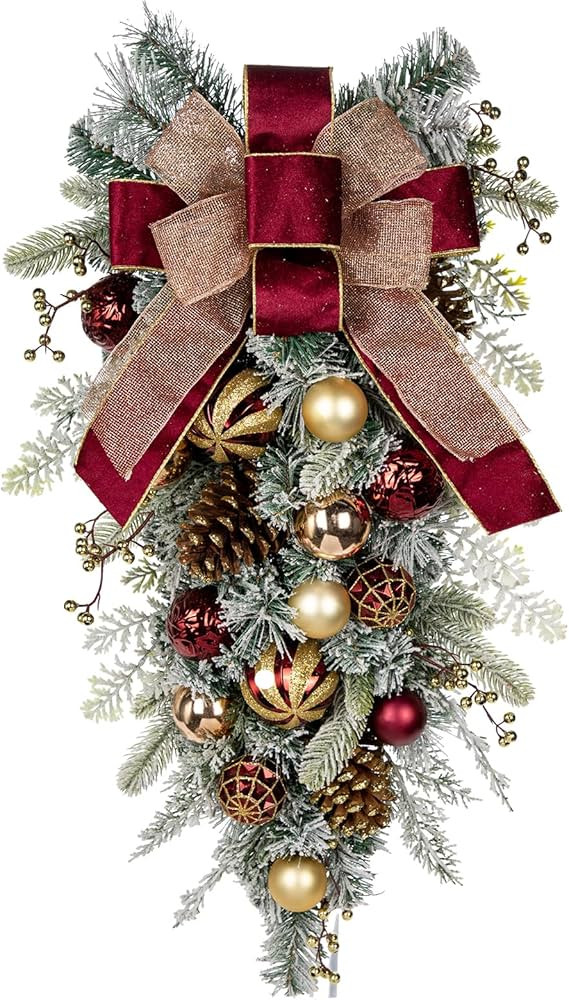 30" Christmas Teardrop Swag for Front Door Artificial Winter Swag Garland with Pine Cones, Berry ... | Amazon (US)