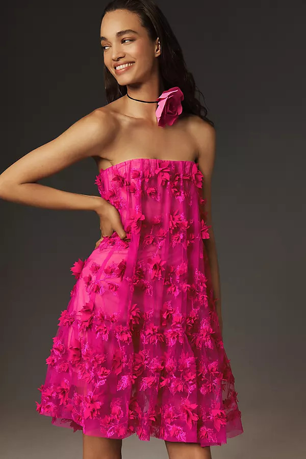 Bianca Strapless 3D Floral Mini Dress | Anthropologie (US)