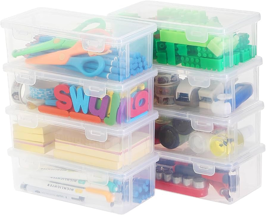 8 Pack Large Clear Pencil Box, Stackable Snap-Lid Plastic Pencil Case | Amazon (US)