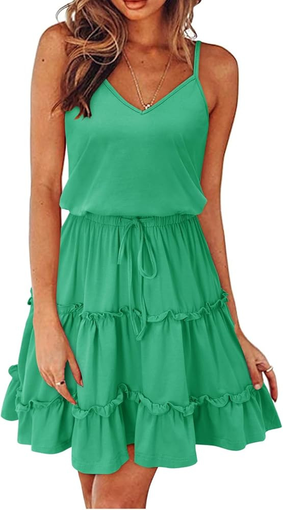 Newshows Women's Summer Casual Dress Cute A Line Ruffle Hem Flattering Fit Beach Vacation Sundres... | Amazon (US)